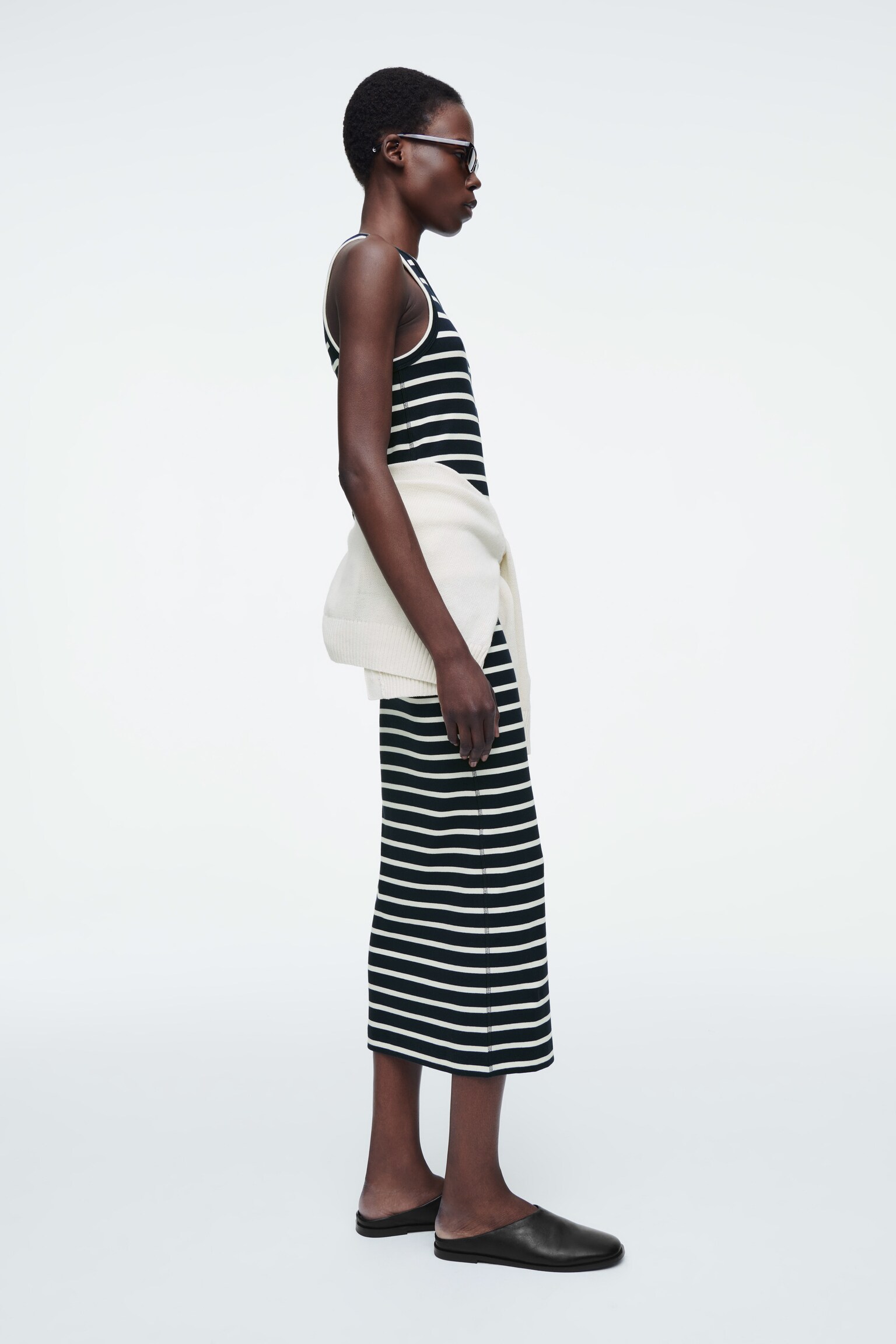 RIBBED TUBE DRESS - NAVY / WHITE / STRIPED/ORANGE/OCHRE/BLACK - 3
