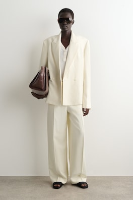 LINEN-BLEND TUXEDO BLAZER — ECRU 3