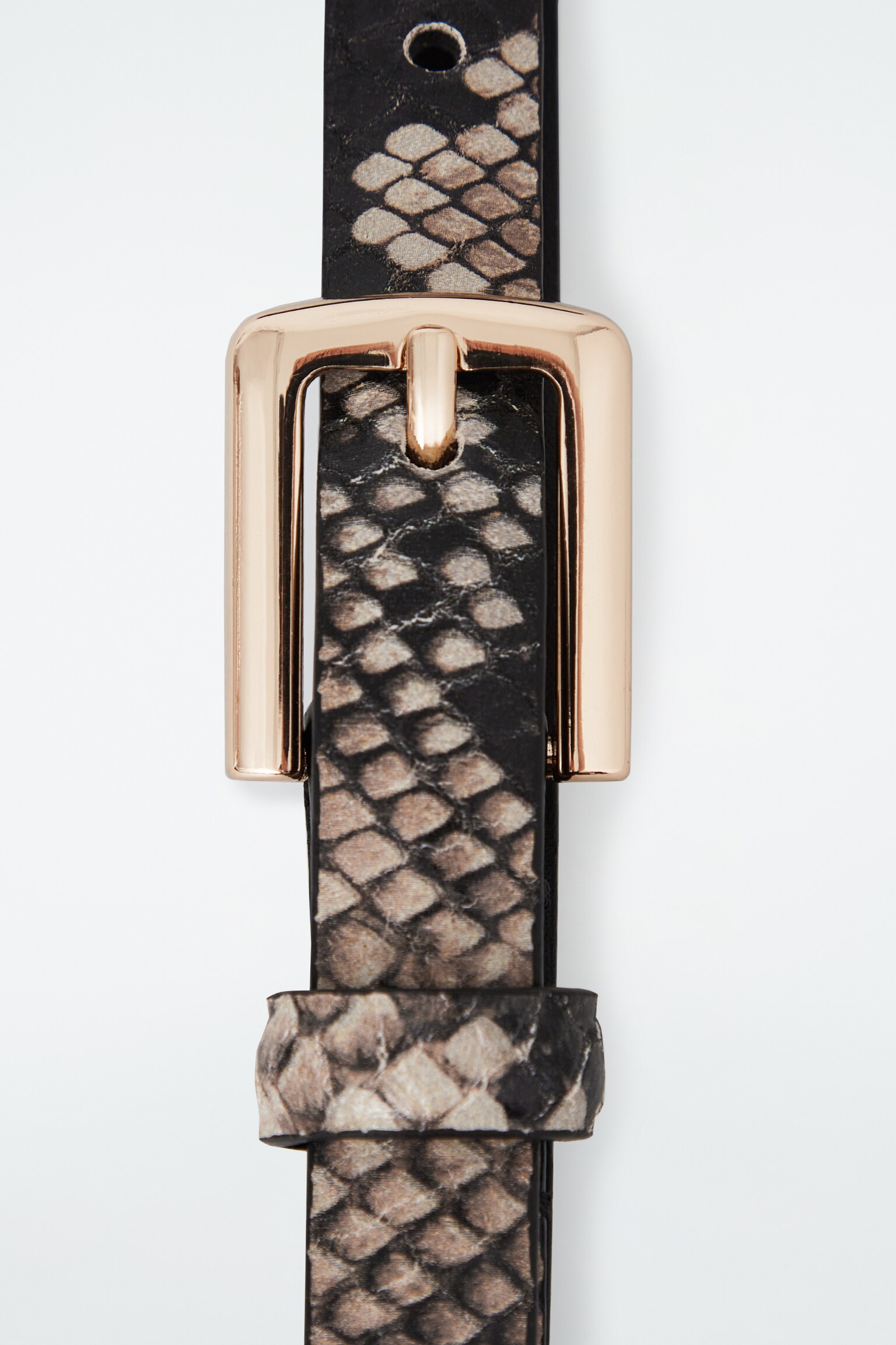 SKINNY LEATHER BELT - SNAKE EFFECT/BLACK - 3