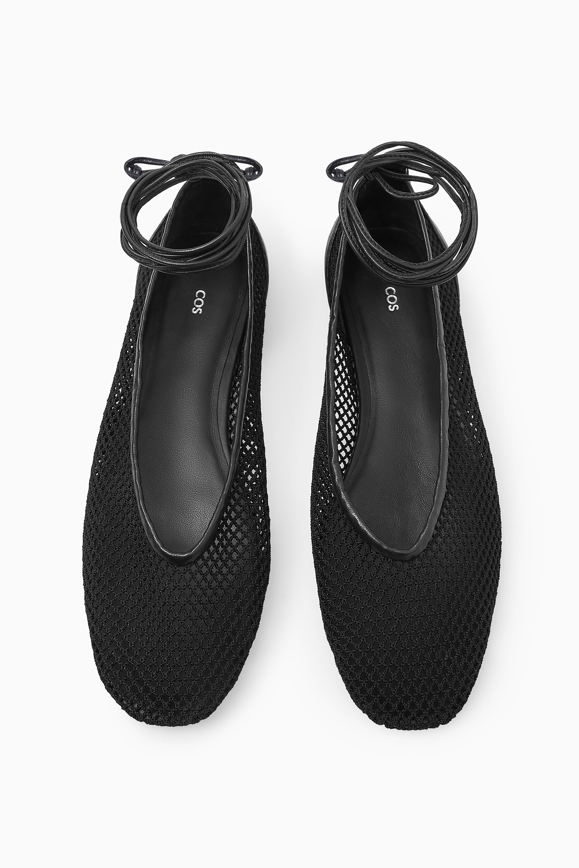 LEATHER-TRIMMED MESH BALLET FLATS - BLACK | COS