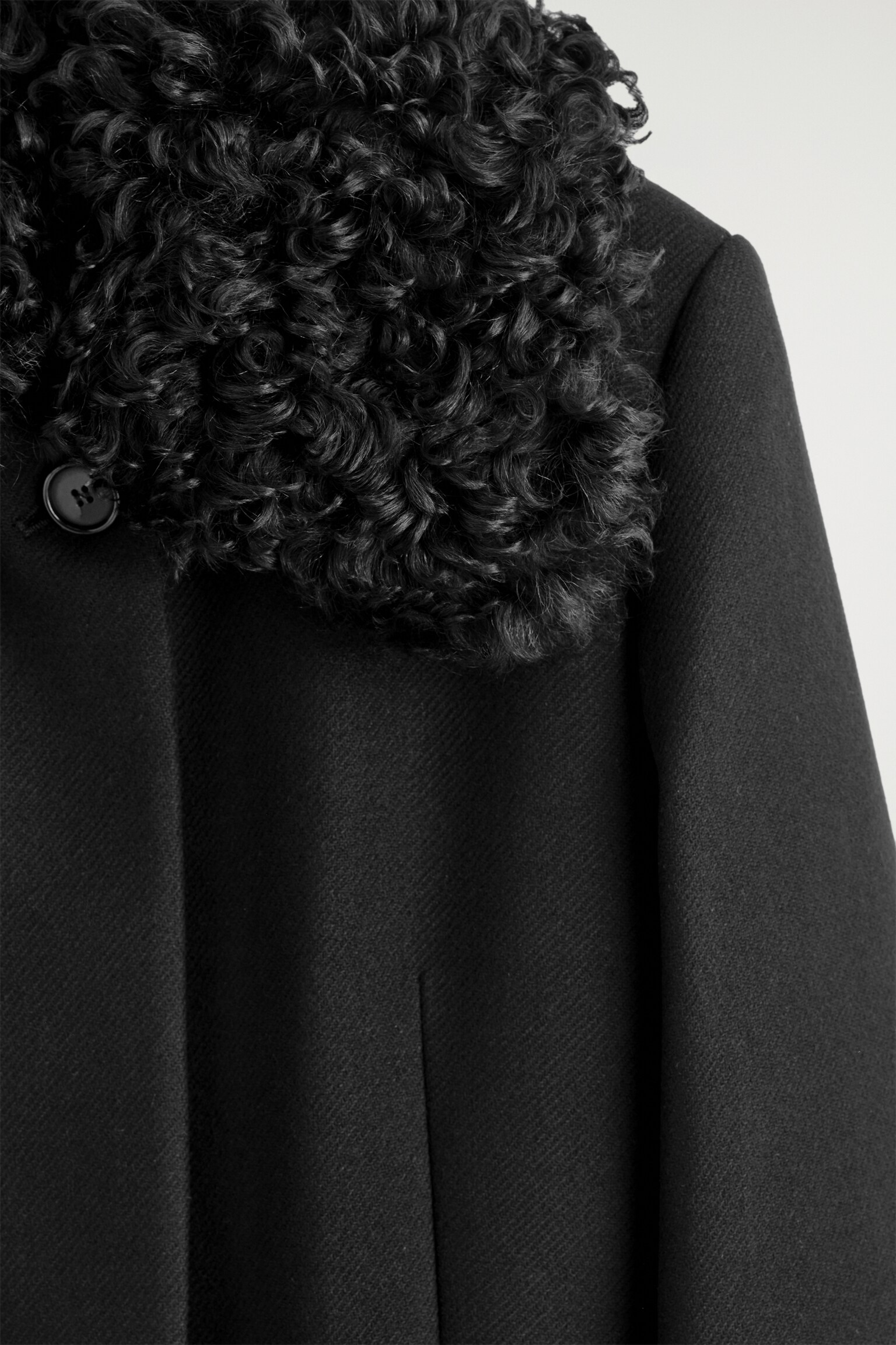 SHEARLING-COLLAR WOOL COAT - BLACK - 6