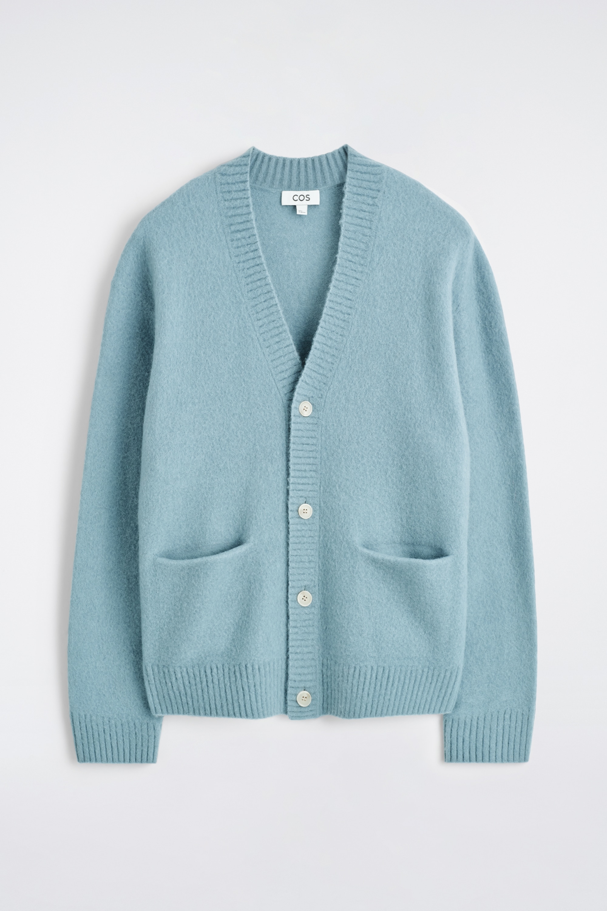 BRUSHED-WOOL V-NECK CARDIGAN - LICHTBLAUW/buinbeige