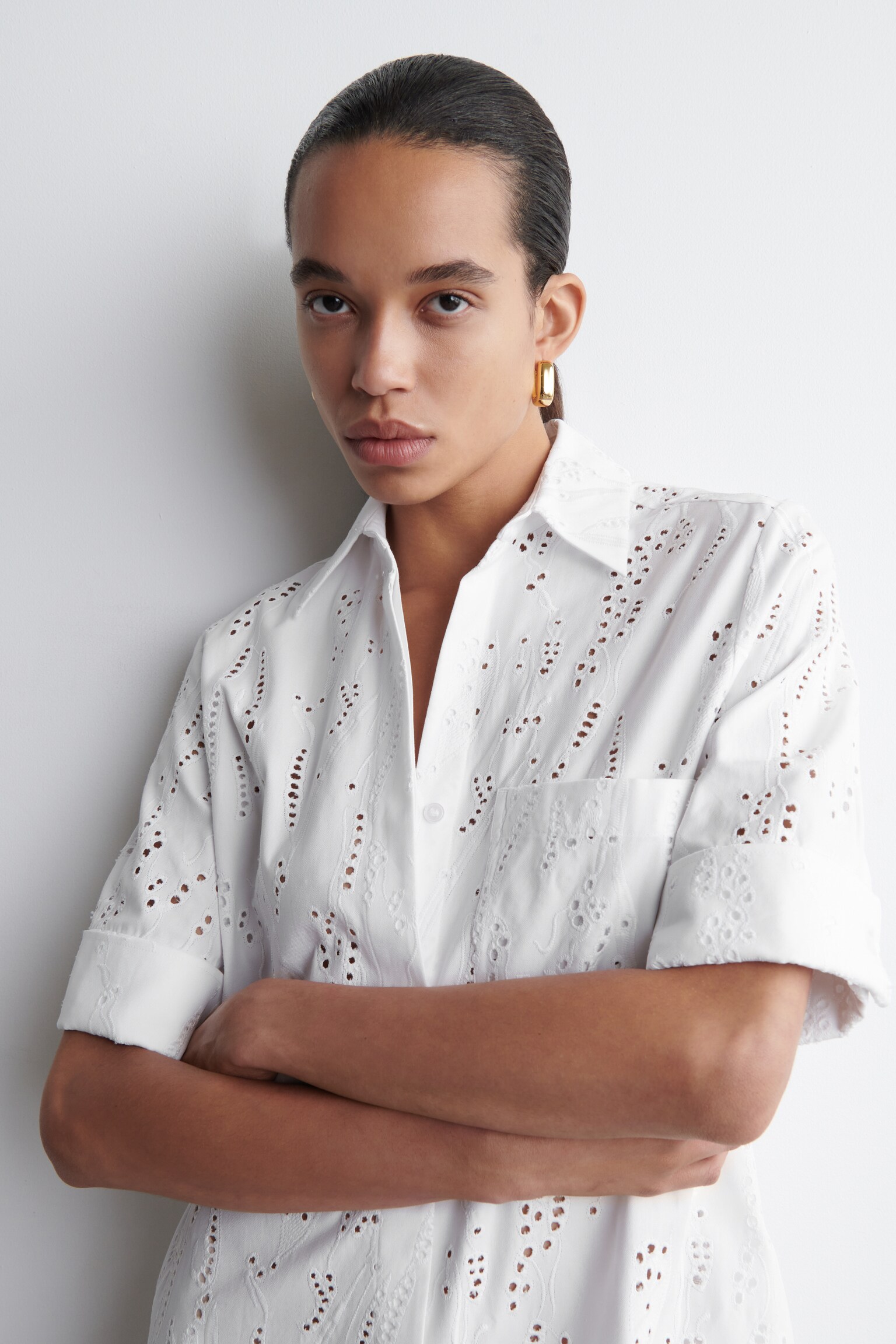 ROBE-CHEMISE BRODERIE ANGLAISE - BLANC - 5