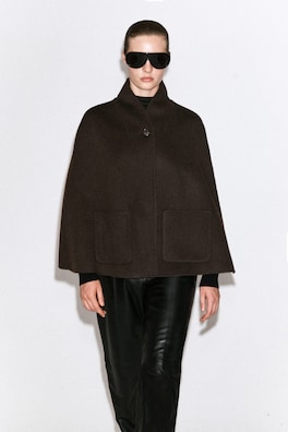 SHAWL-COLLAR DOUBLE-FACED WOOL CAPE — BROWN 2