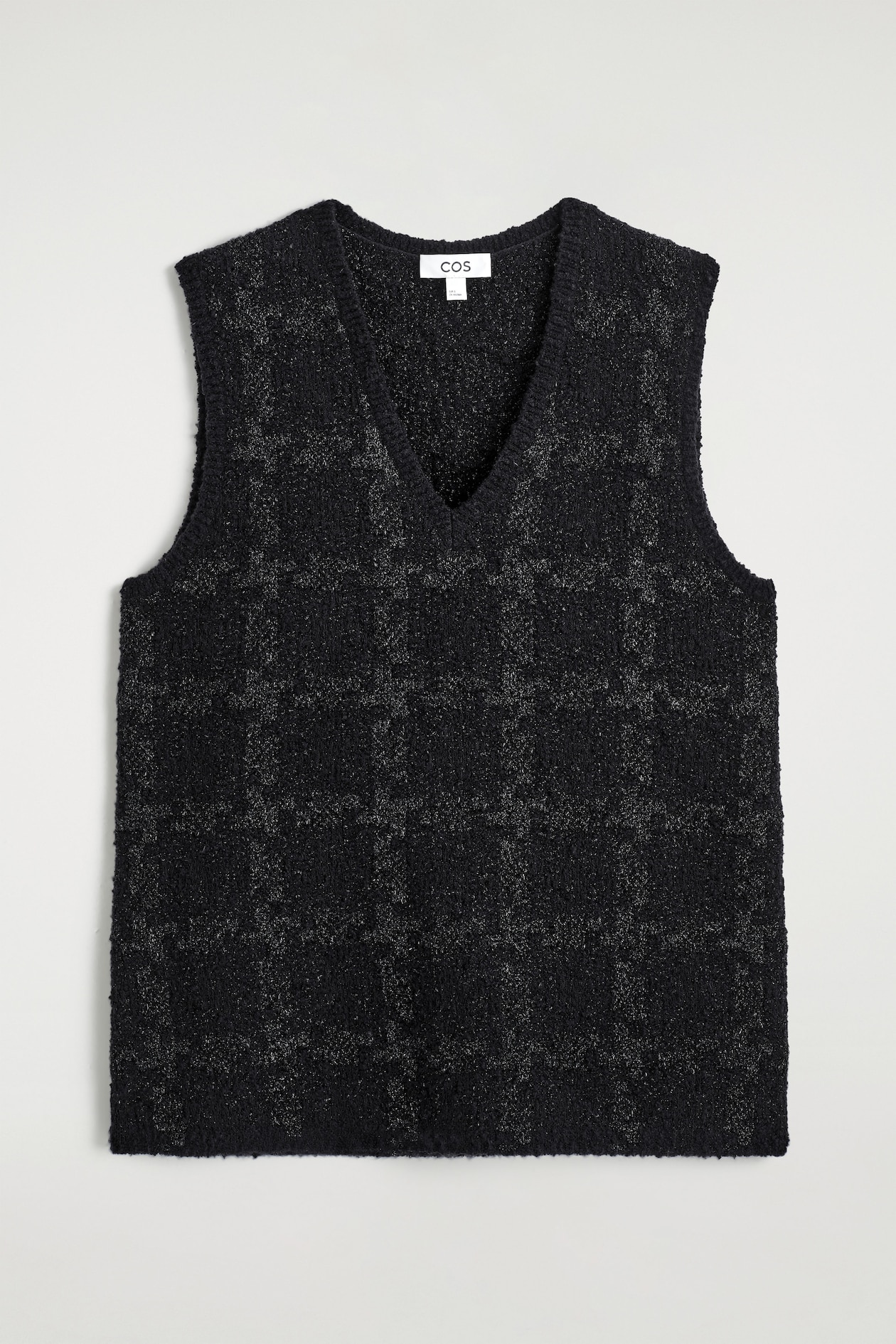 SPARKLY BOUCLÉ-KNIT VEST — BLACK / CHECKED