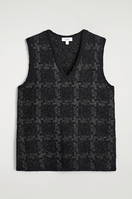 SPARKLY BOUCLÉ-KNIT VEST — BLACK / CHECKED 2