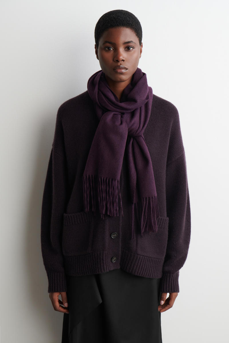 Cos Fringed Wool Scarf In Purple