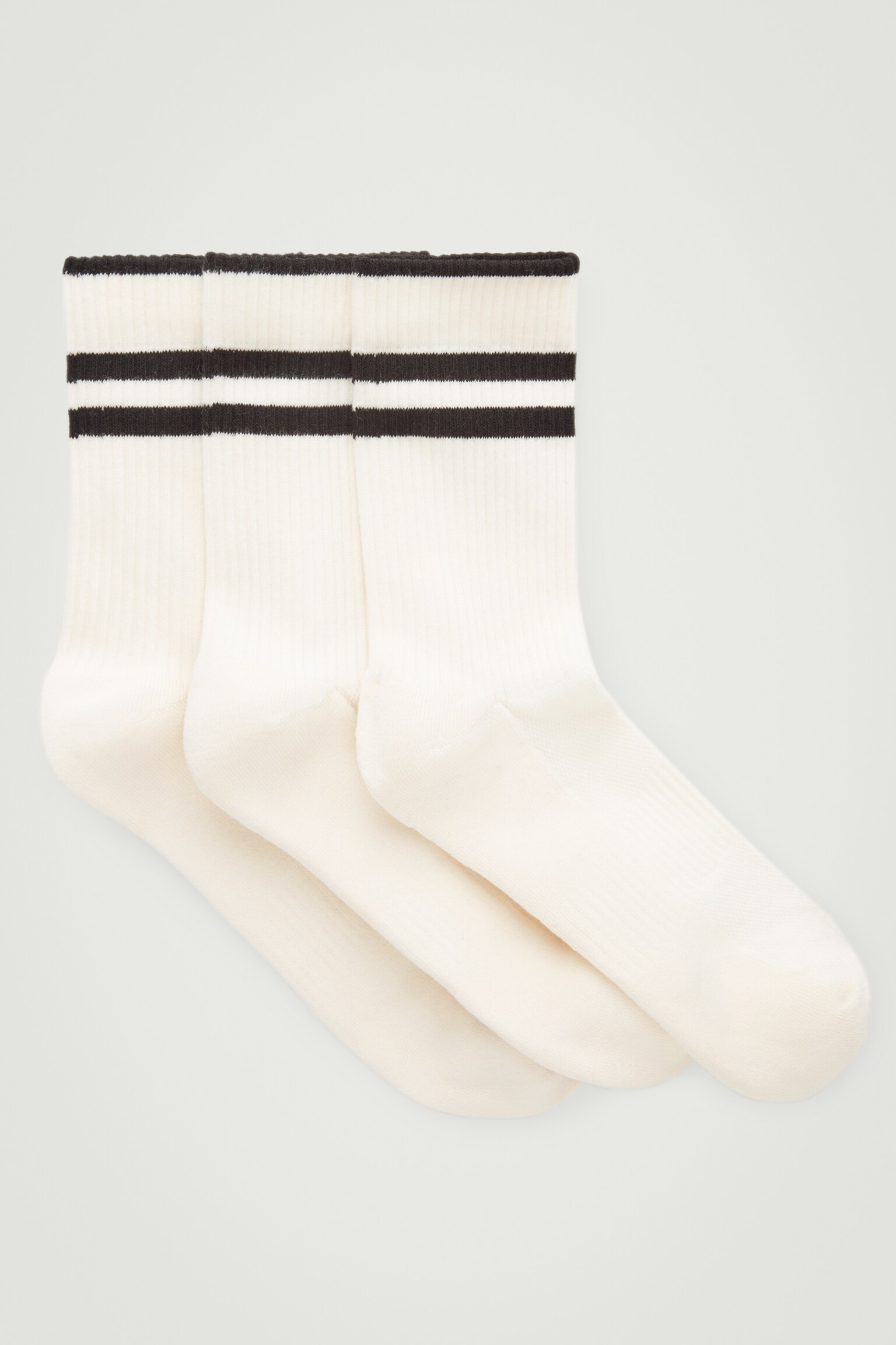 3-PACK RIBBED SPORT SOCKS - WHITE / STRIPED/OFF-WHITE/BLACK