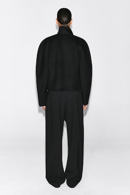 CROPPED DOUBLE-FACED WOOL-BLEND BLAZER — BLACK 4