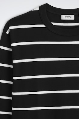 RELAXED JERSEY INTERLOCK LONG-SLEEVED T-SHIRT — BLACK / WHITE / STRIPED 6