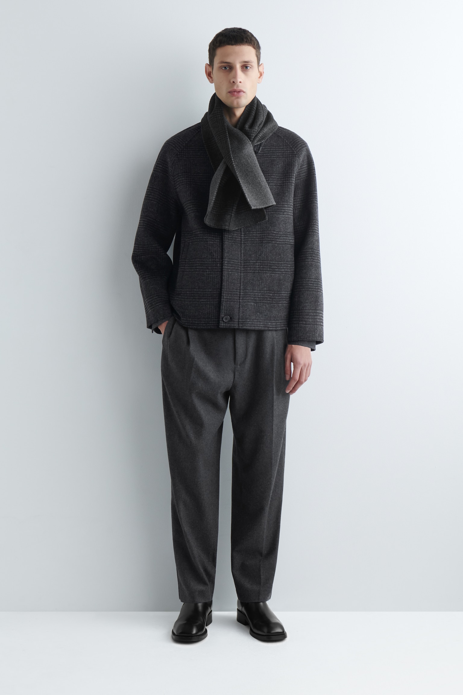 FULAR DIN LÂNĂ DUBLĂ FAȚĂ - GREY - 3