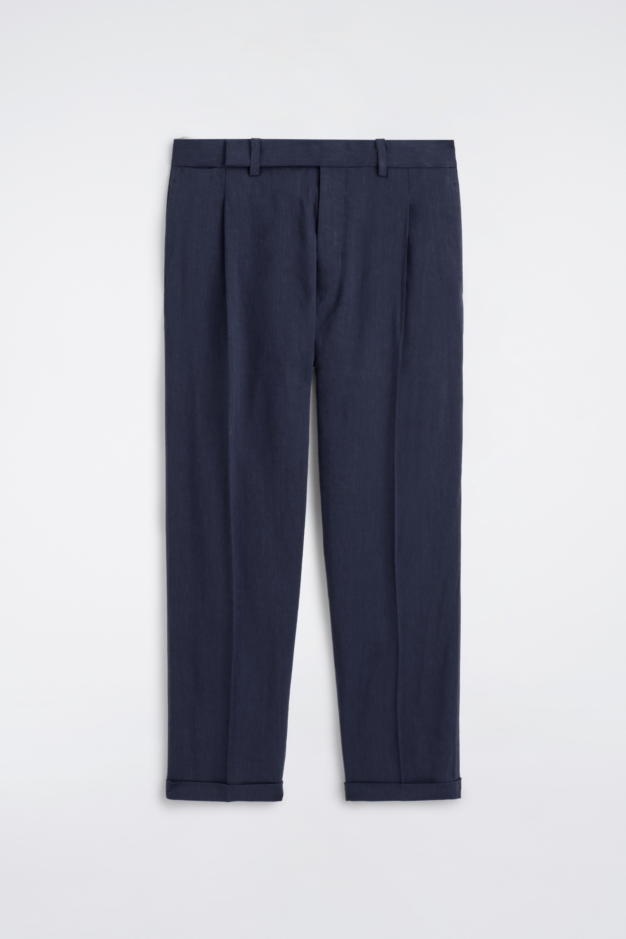 PANTALONI A GAMBA DRITTA IN LINO TAGLIO REGOLARE - BLU NAVY