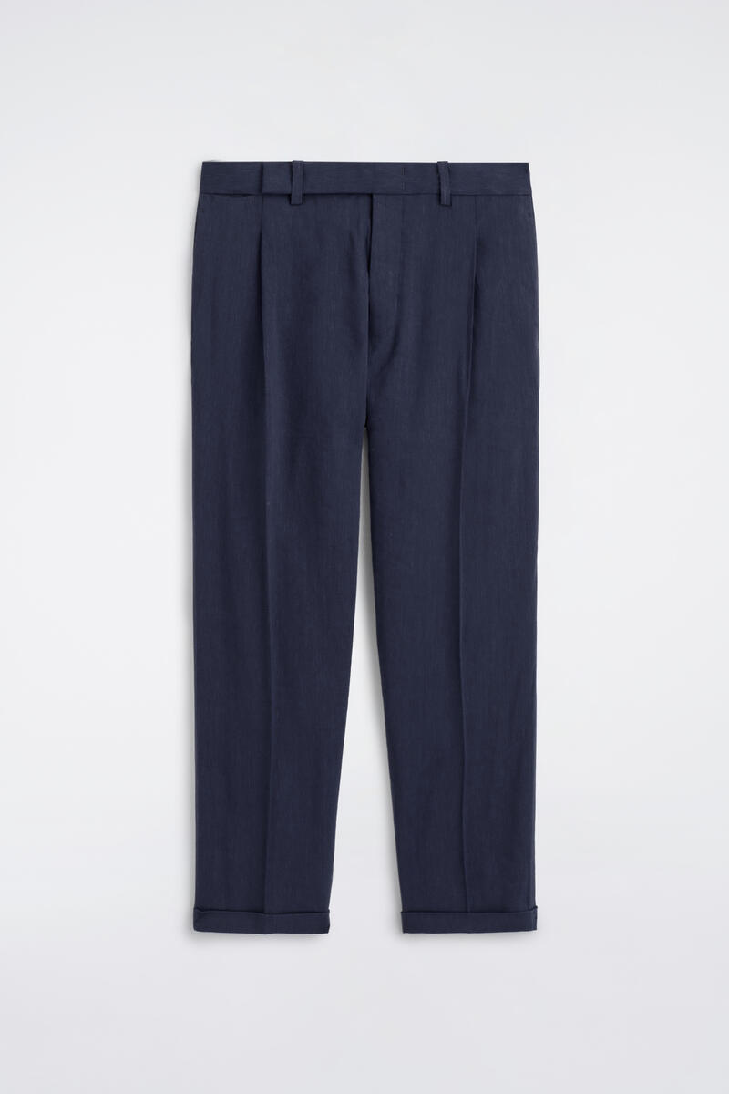 Linen Regular-Fit Straight-Leg Pants in Navy