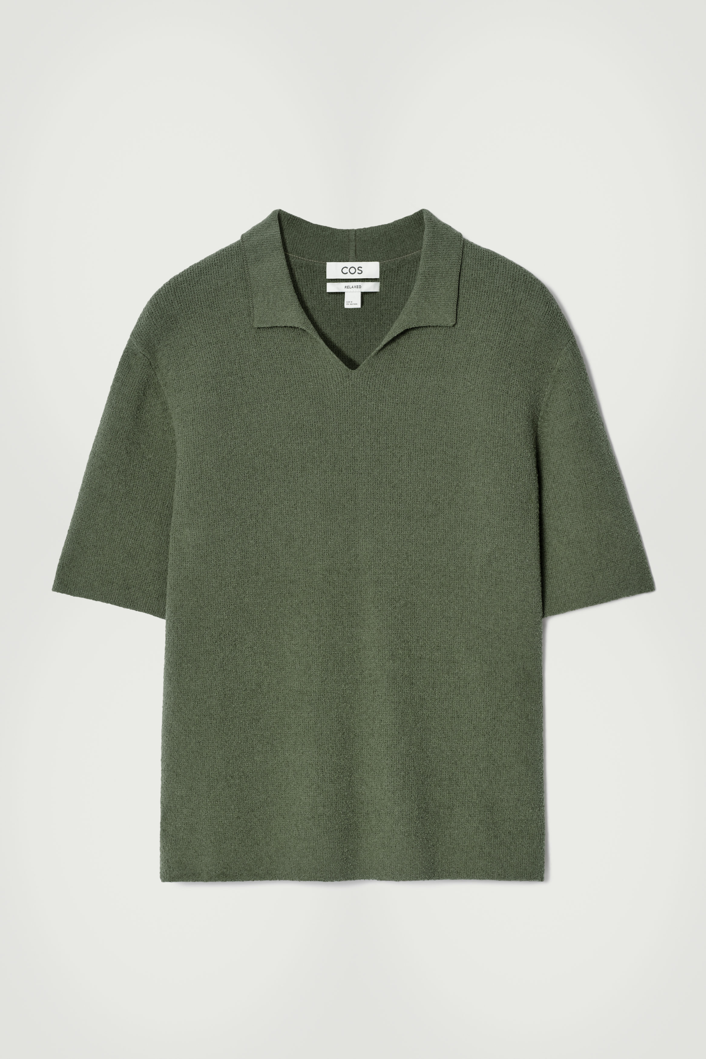 ★COOR★ Open Collar Cotton Polo Shirt (Green) OPEN-COLLAR BOUCLÉ-KNIT POLO SHIRT - GREEN | COS