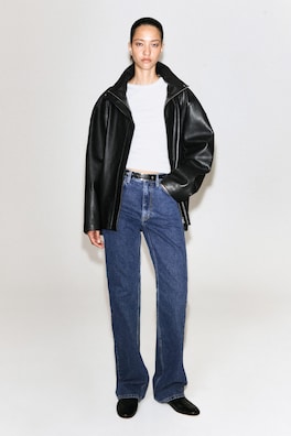 LEATHER FUNNEL-NECK JACKET — BLACK 3