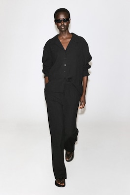 CRINKLED-JERSEY WIDE-LEG TROUSERS — BLACK 2
