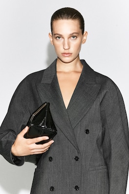 SCULPTED DOUBLE-BREASTED LONG-LINE BLAZER — GRAY MÉLANGE 6