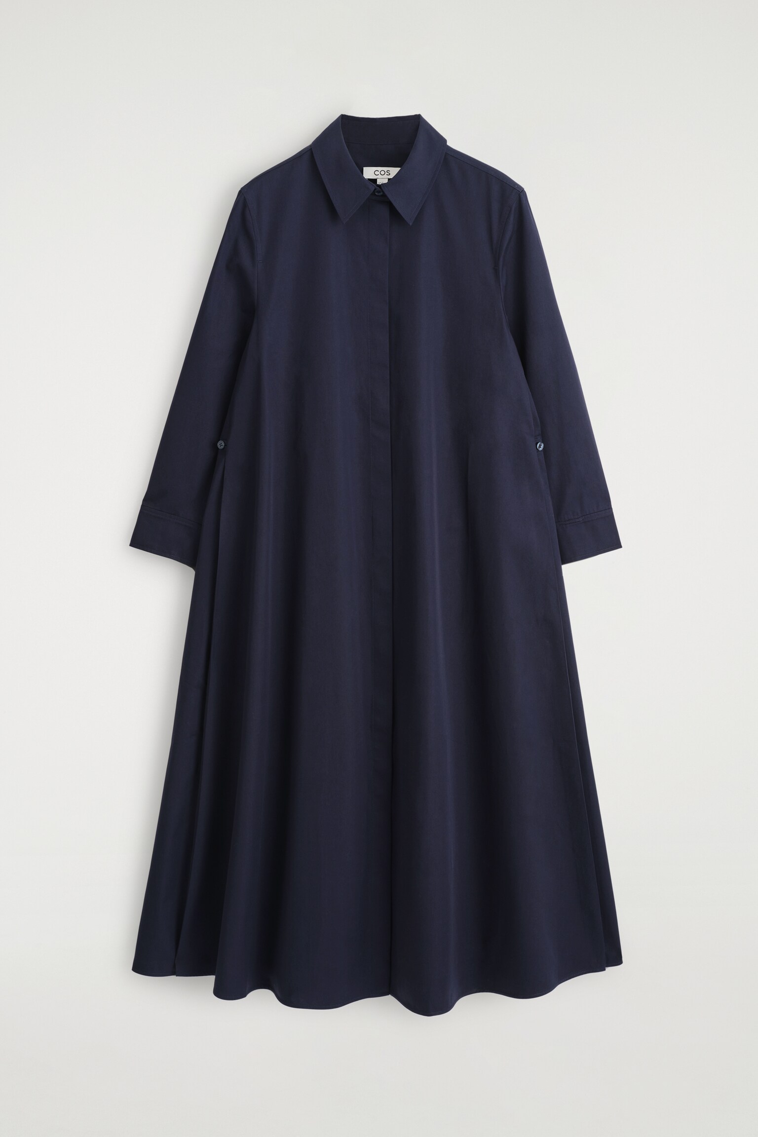 VESTIDO CAMISERO LARGO VOLUMINOSO - AZUL MARINO/TEJA - 2