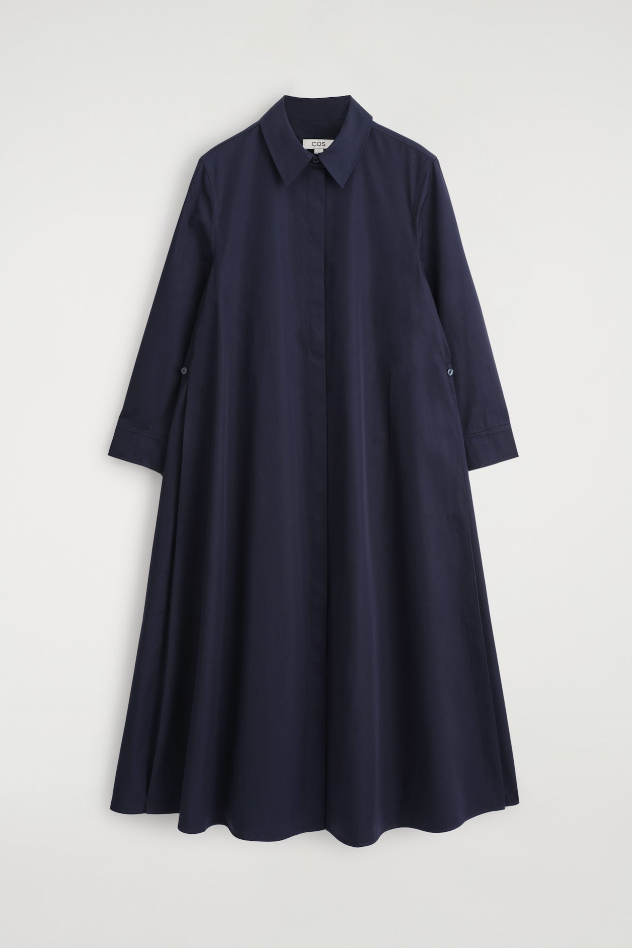 VOLUMINOUS MAXI SHIRT DRESS — NAVY