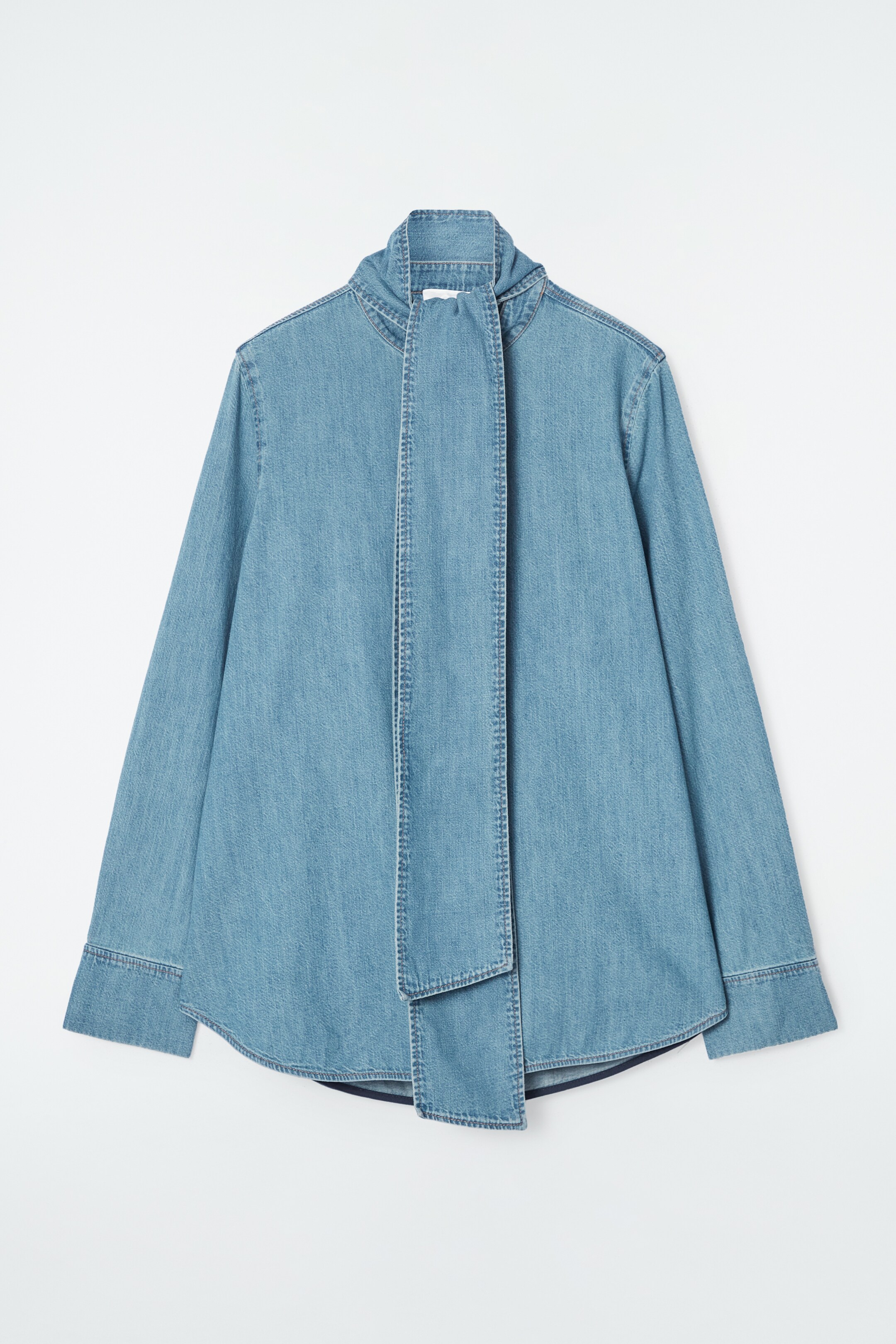 Ingrandisci l'immagine: NECK-TIE DENIM BLOUSE - DUSTY BLUE - DONNA | H&M CH 7