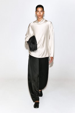 COWL-NECK SATIN BLOUSE — CREAM 2