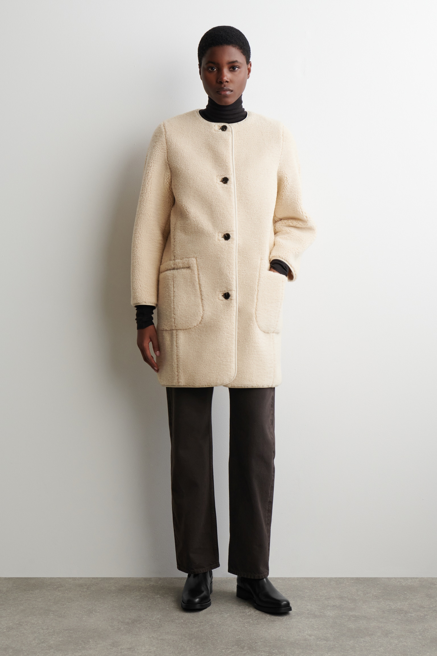 LONGLINE TEDDY JACKET - ΕΚΡΟΥ/ΣΚΟΥΡΟ ΚΑΦΕ