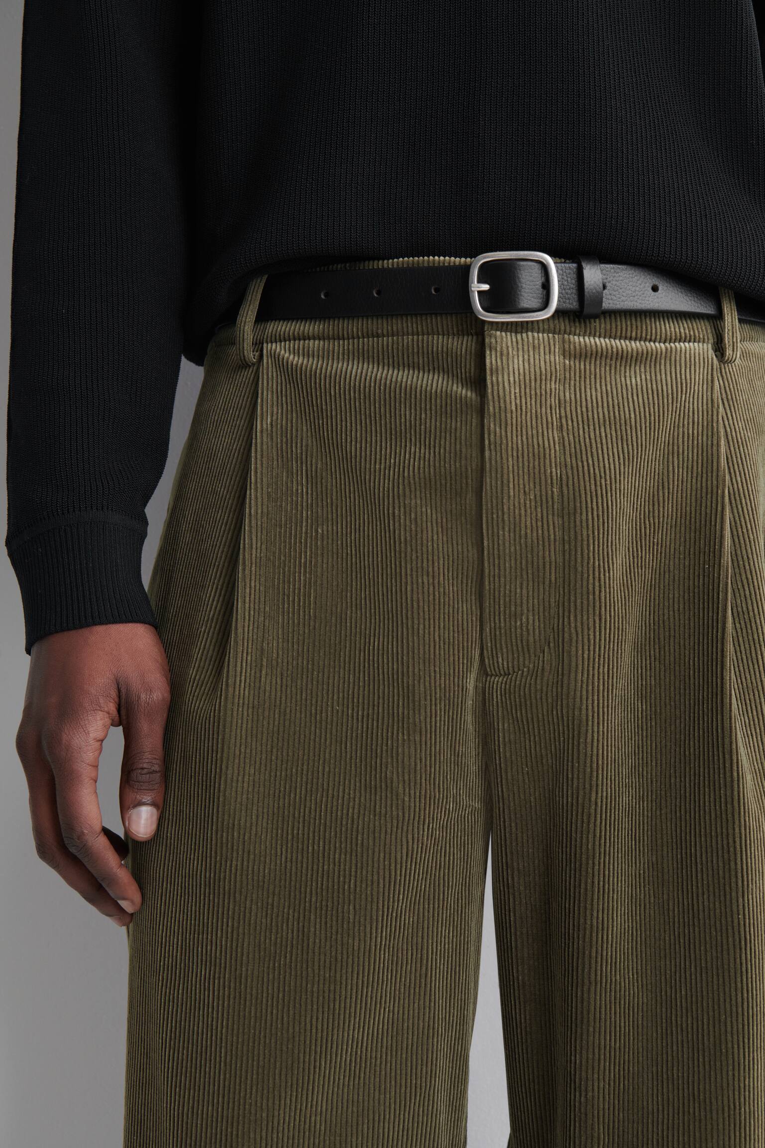 LUŹNE SPODNIE SZTRUKSOWE Z PROSTYMI NOGAWKAMI - CIEMNY KHAKI/GRANATOWY - 6