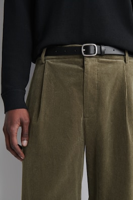 PLEATED CORDUROY RELAXED-FIT STRAIGHT-LEG TROUSERS — DARK KHAKI 5