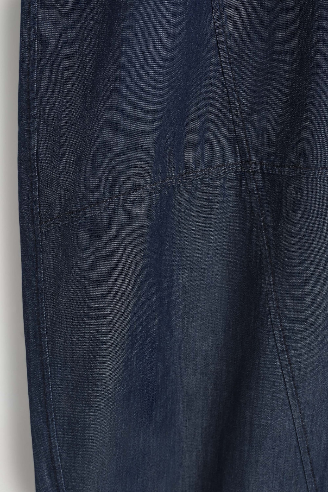 ELASTICATED BARREL-LEG DENIM PANTS — DARK BLUE