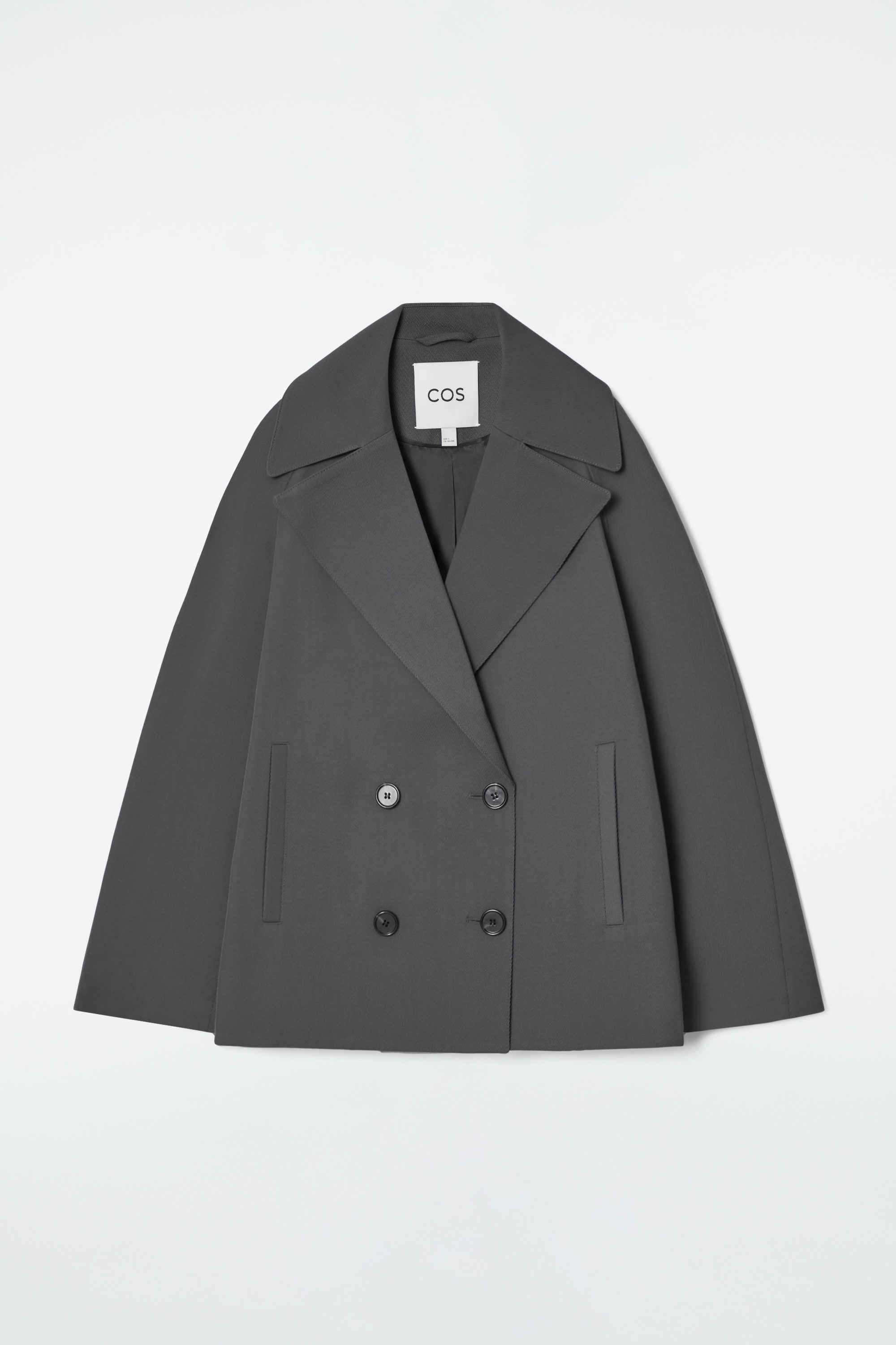 ジャケット・アウター HARD TWIST YARN DOUBLE BREAST COAT DOUBLE-BREASTED WOOL-BLEND JACKET - CHARCOAL | COS