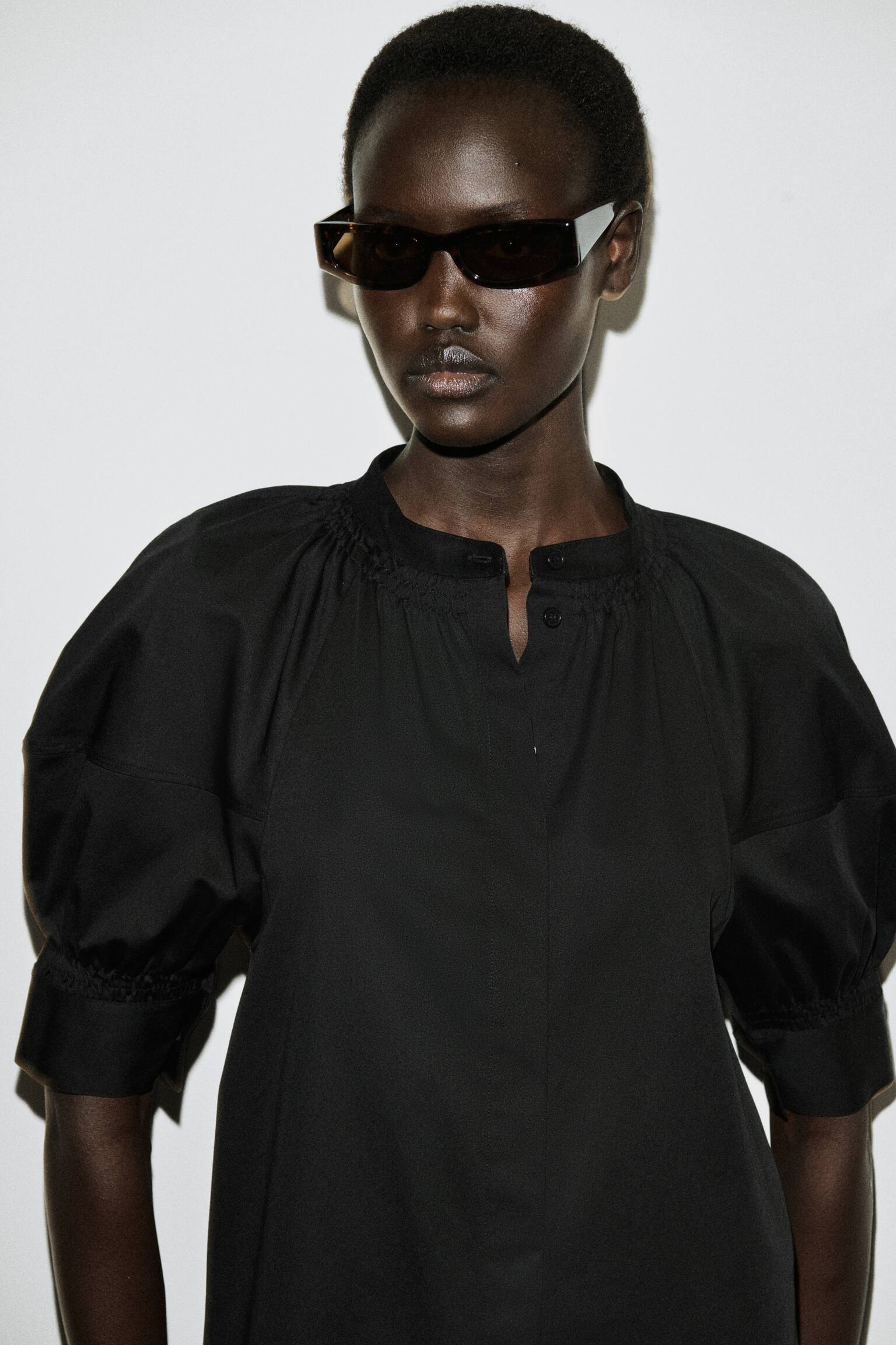 CHEMISIER CON MANICHE A SBUFFO - NERO - 4