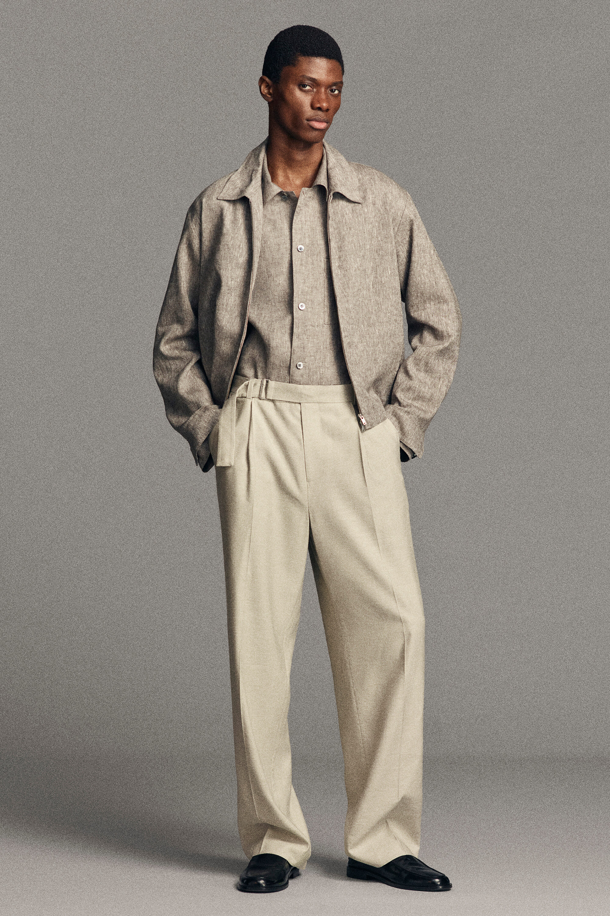 LINEN BLOUSON JACKET - GREY MÉLANGE | COS