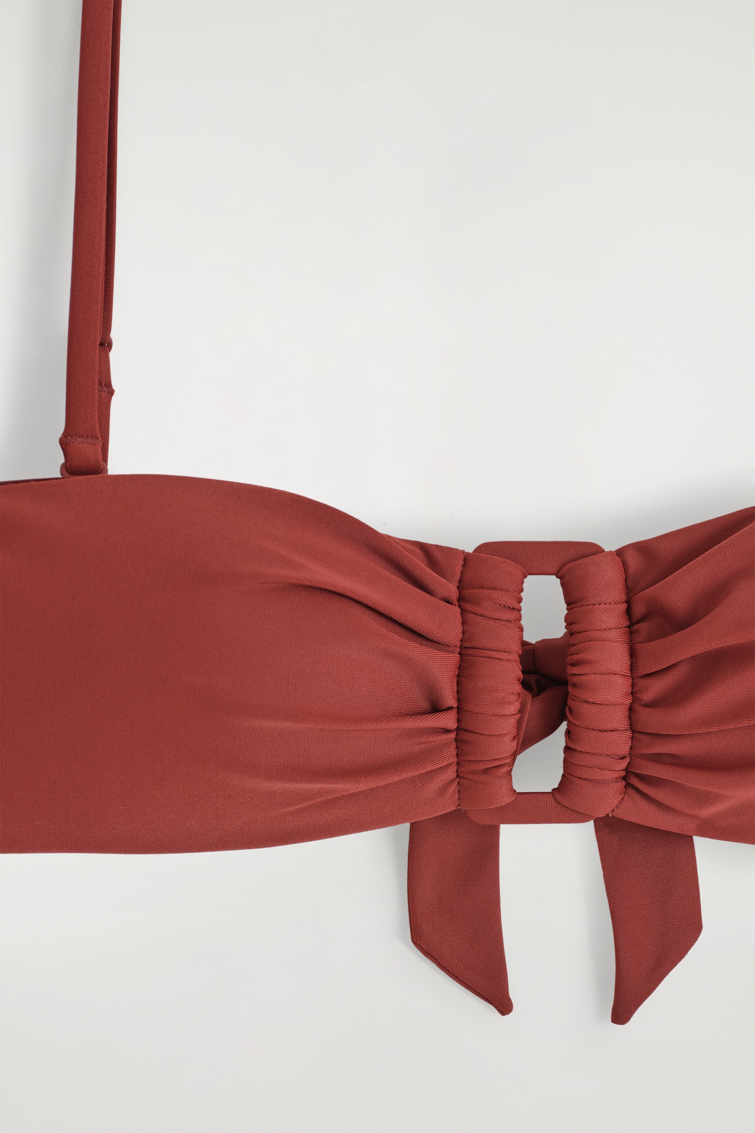 HAUT DE BIKINI BANDEAU FRONCÉ - ROUGE ROUILLE - 3