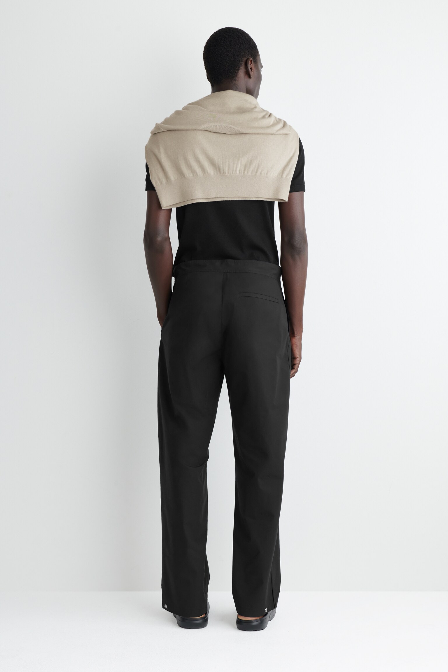 COTTON BARREL-LEG TROUSERS - BLACK/GREY - 4