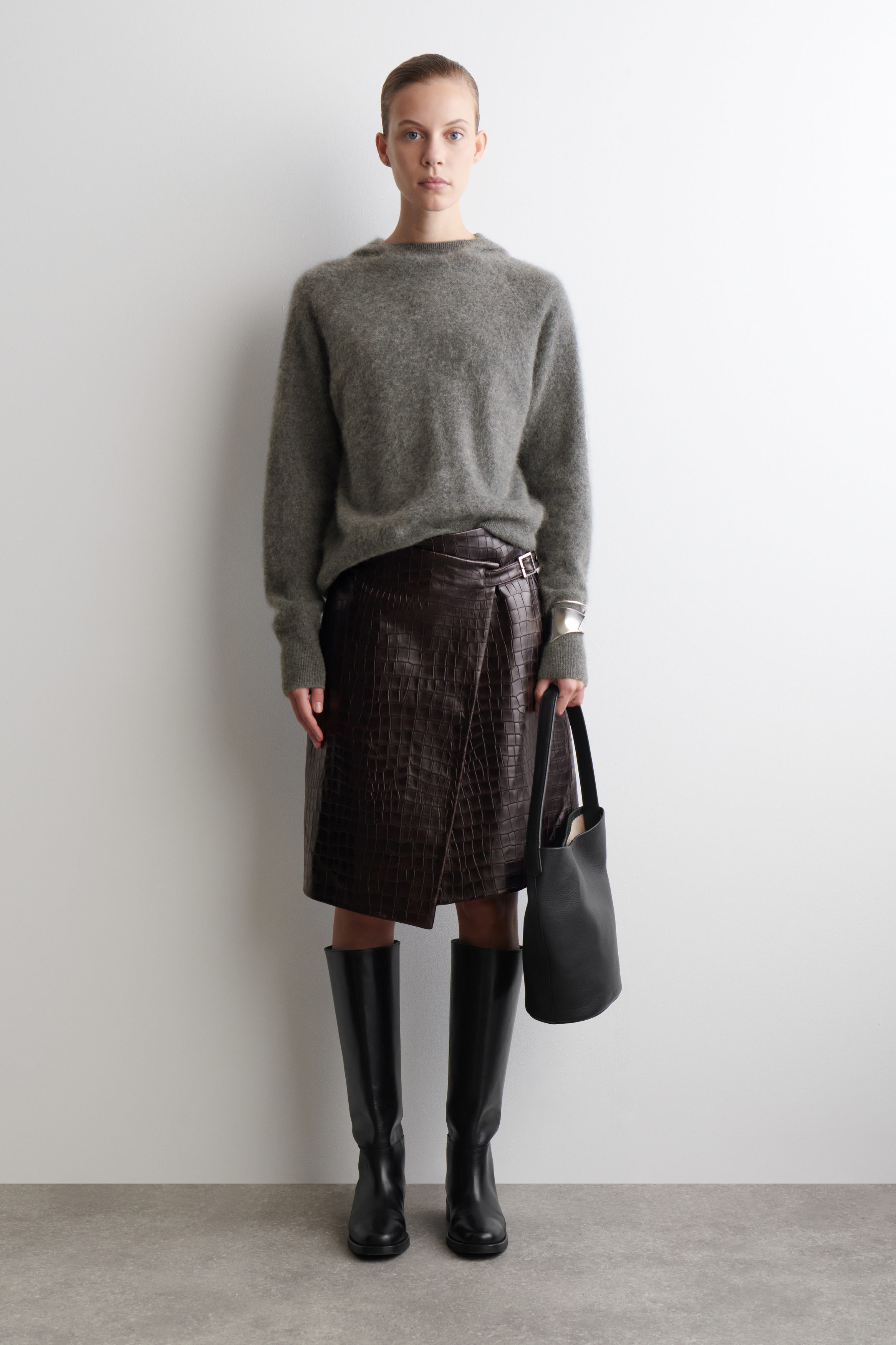 BRUSHED-CASHMERE HOODIE - GREEN-GRAY | COS US