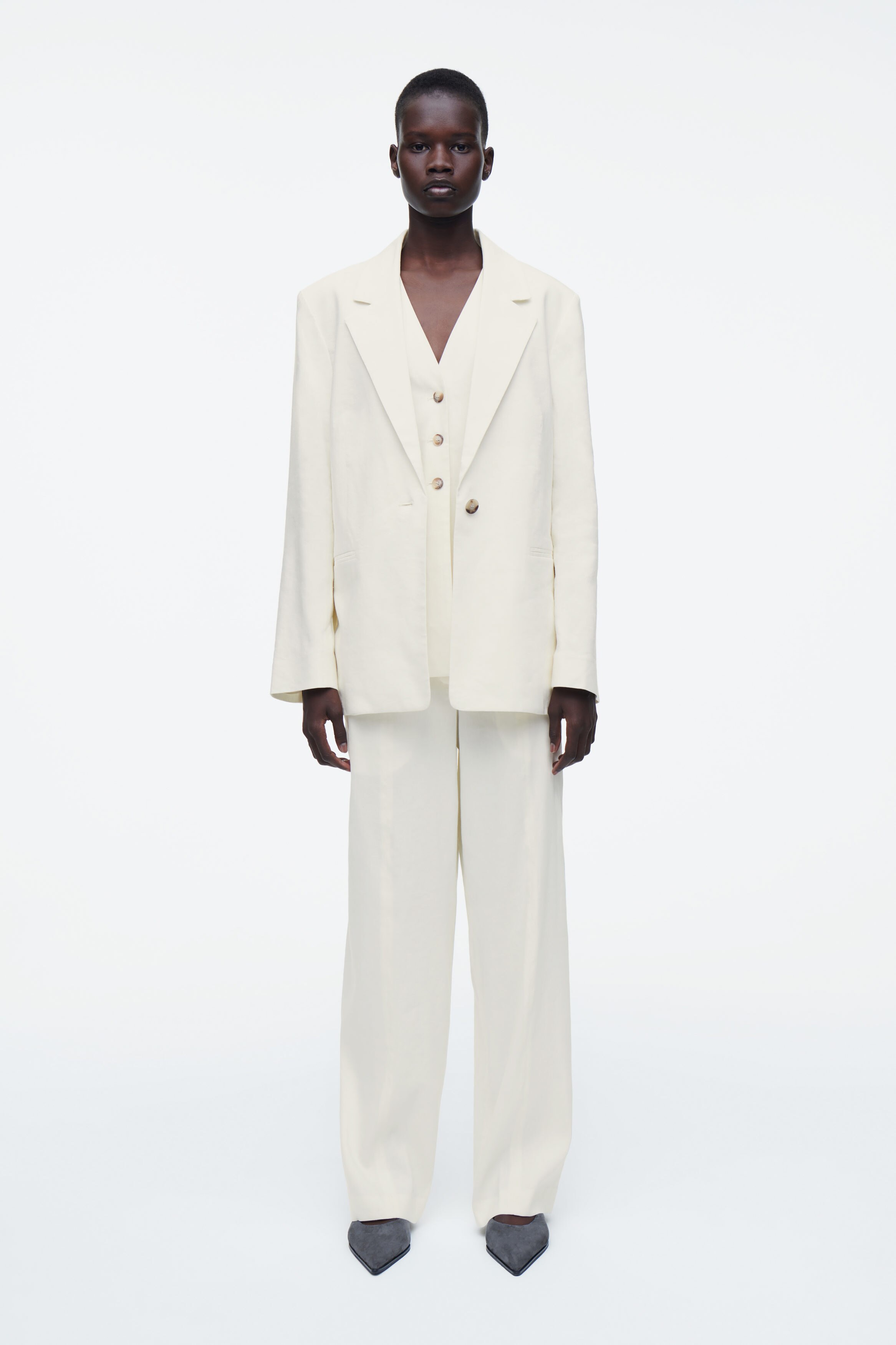 LAYERED LINEN-BLEND BLAZER - ECRU | COS