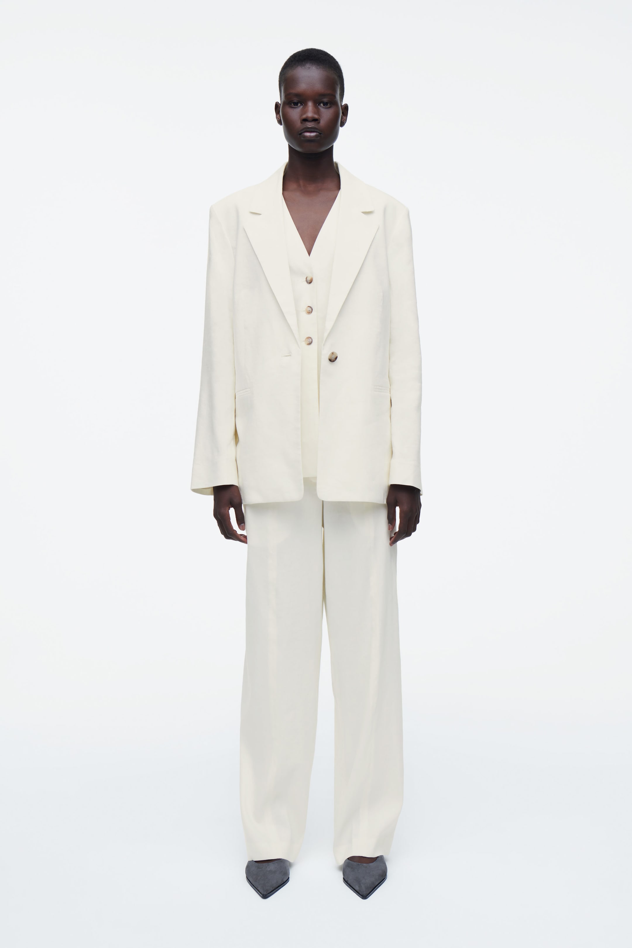 LAYERED LINEN-BLEND BLAZER