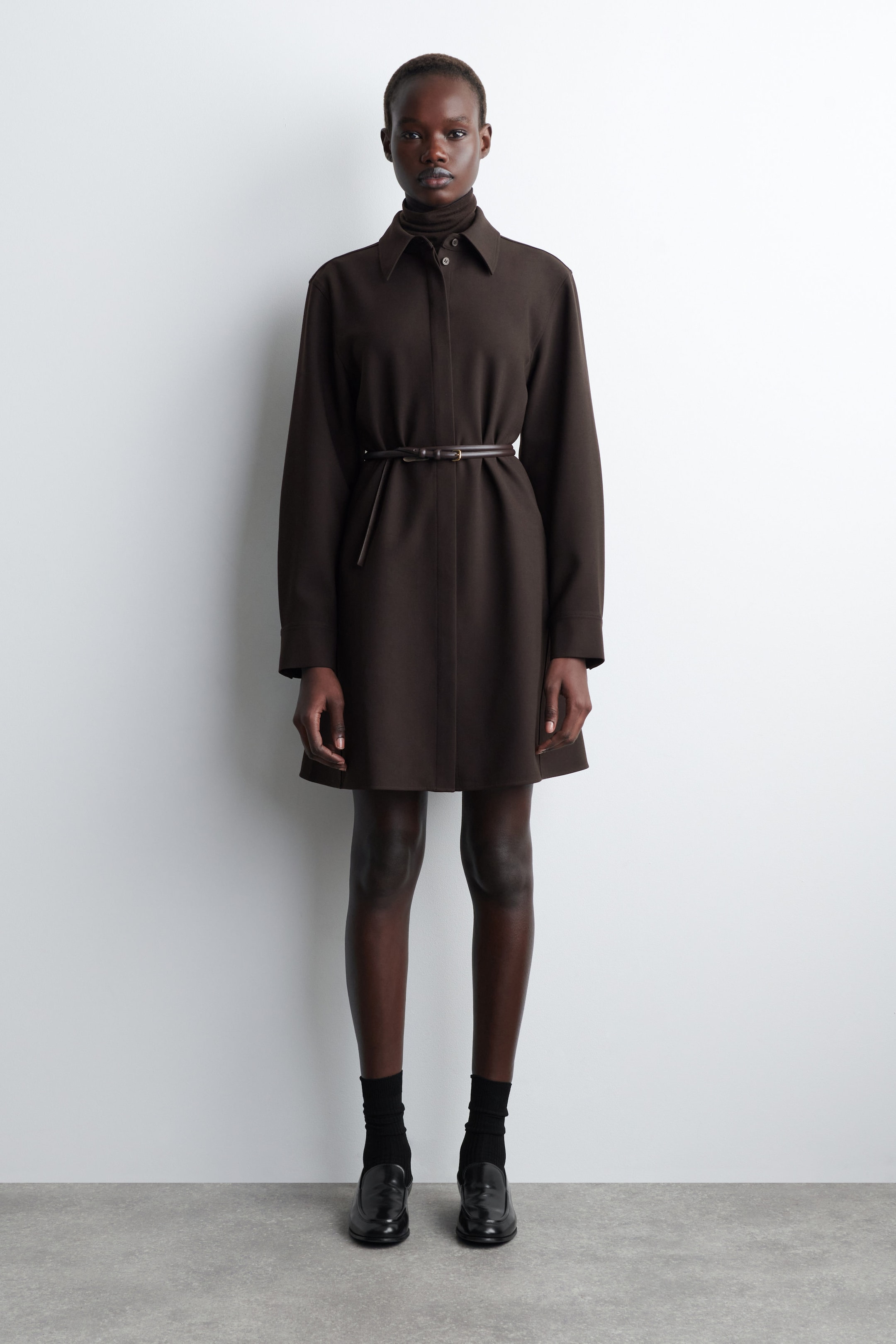 LONG-SLEEVED MINI SHIRT DRESS