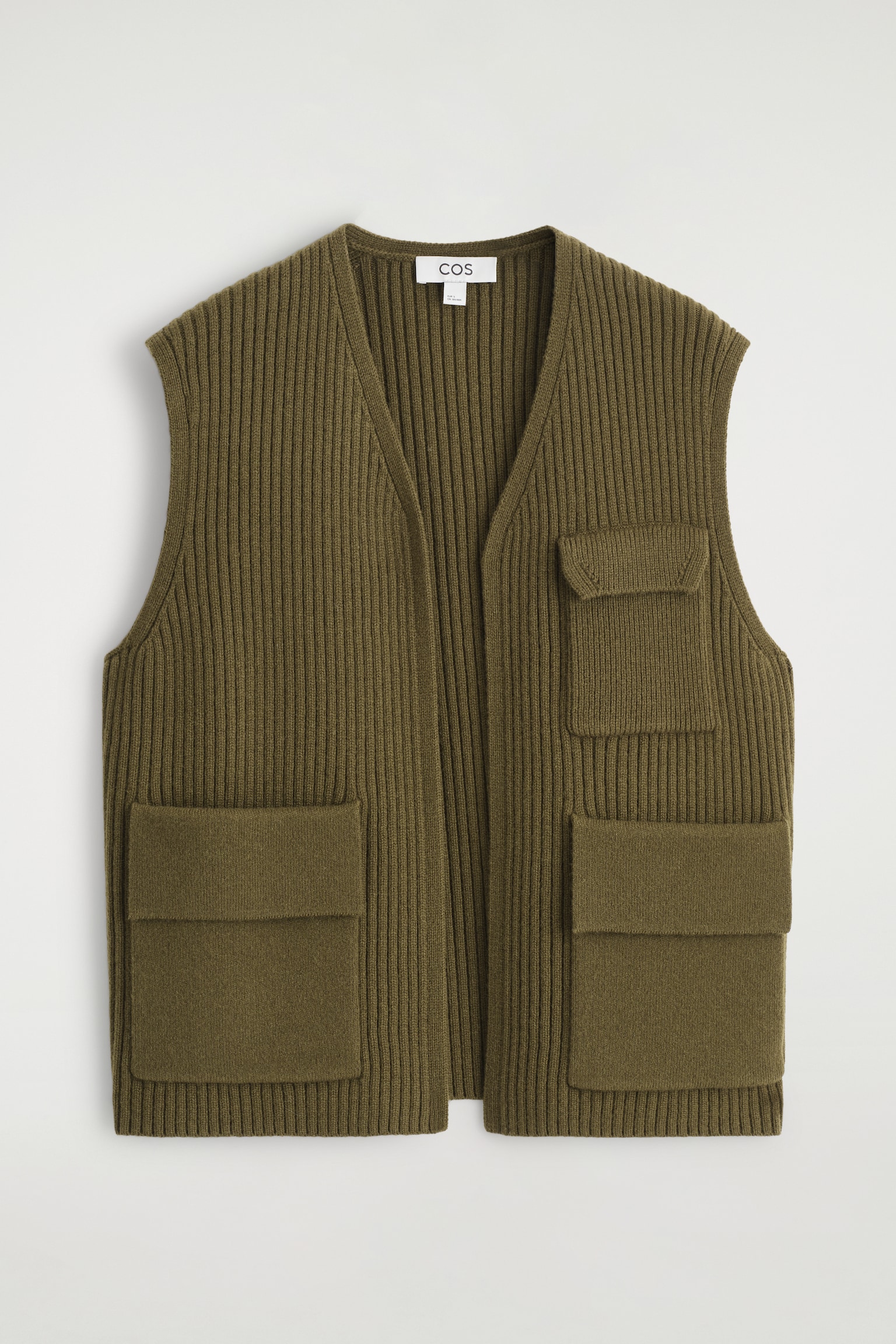 RIBBED MERINO WOOL UTILITY VEST - KHAKI MÉLANGE - 2