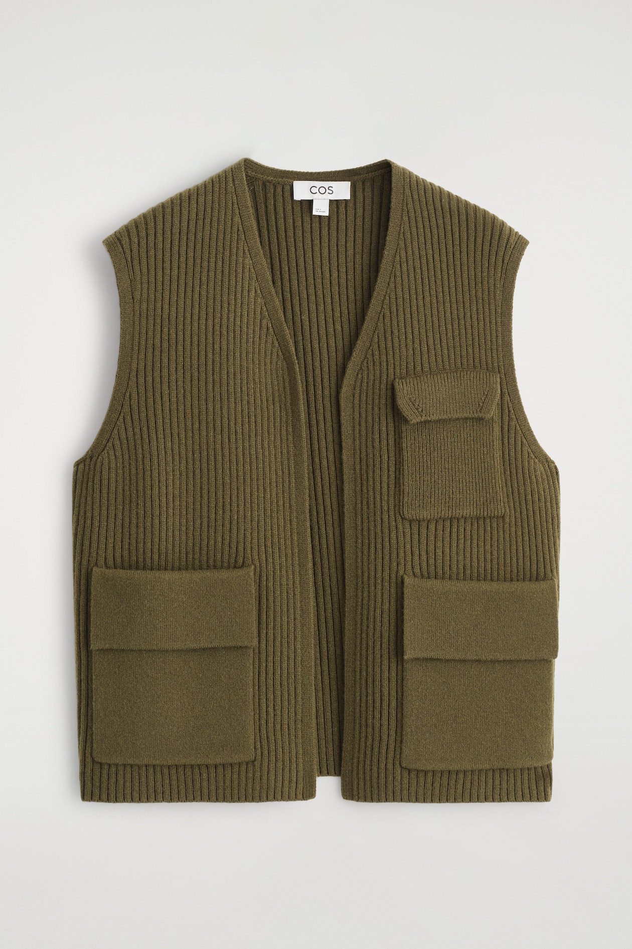 RIBBED MERINO WOOL UTILITY VEST — KHAKI MÉLANGE