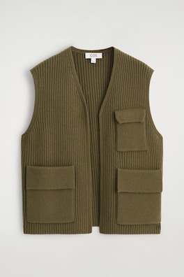 RIBBED MERINO WOOL UTILITY VEST — KHAKI MÉLANGE 2