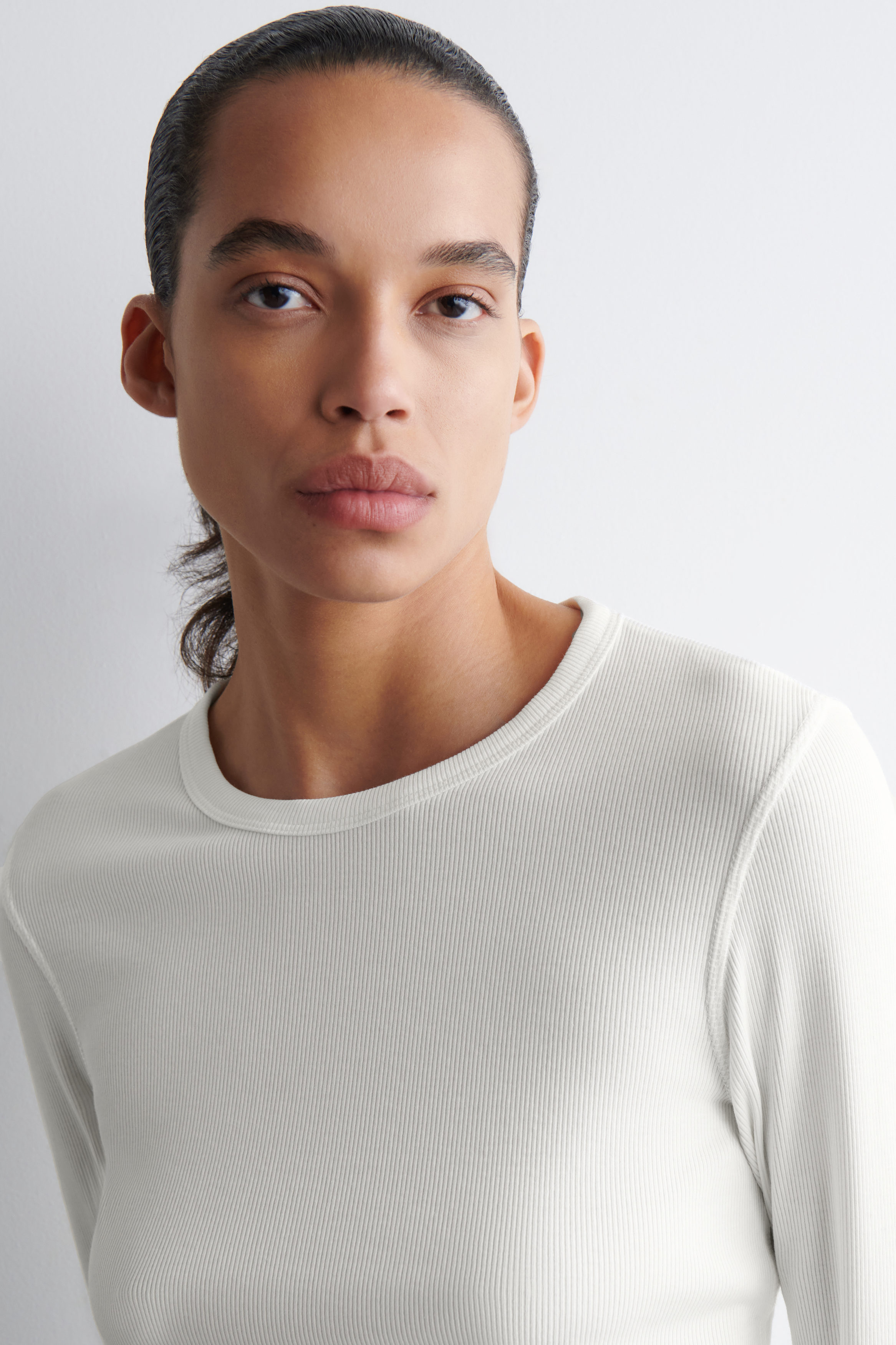 RIBBED JERSEY LONG-SLEEVED TOP - WHITE | COS US RIBBED JERSEY LONG-SLEEVED TOP - WHITE | COS US