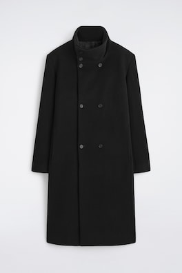 TAILORED WOOL FUNNEL-NECK COAT — BLACK 9