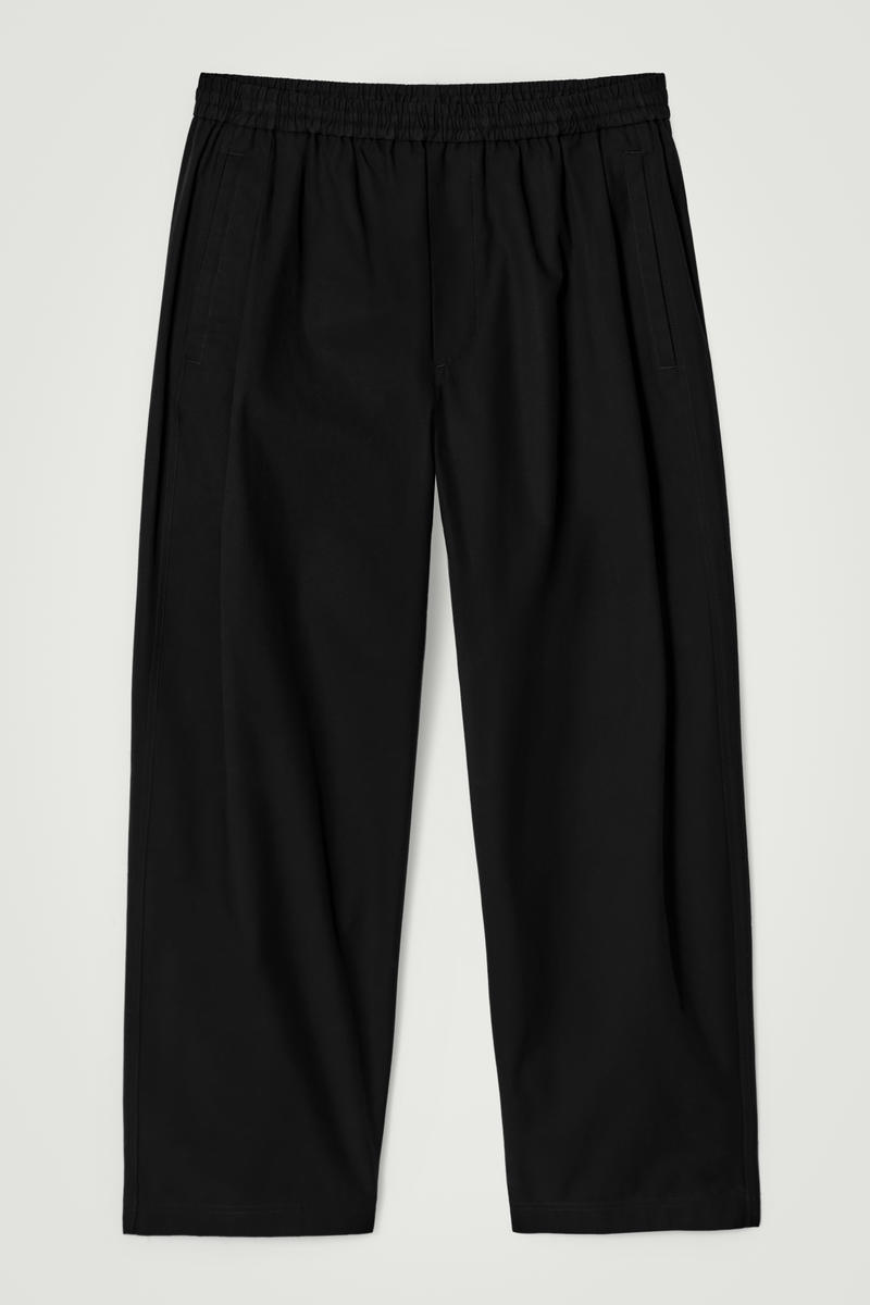 COS Cropped Elasticated Relaxed-Fit Wide-Leg Trousers Black Men's Extra Large