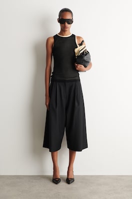 PLEATED WOOL-BLEND CULOTTES — BLACK 1