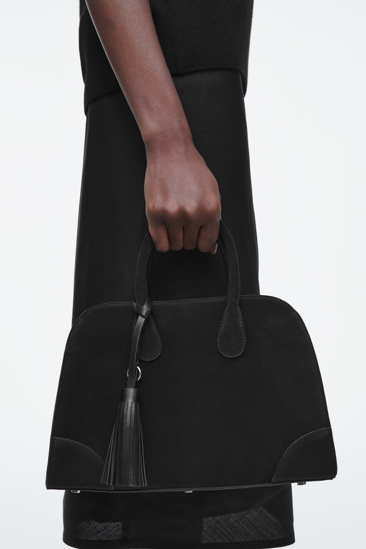 CIONDOLO PER BORSA IN PELLE CON FRANGE - NERO/ROSA - 1