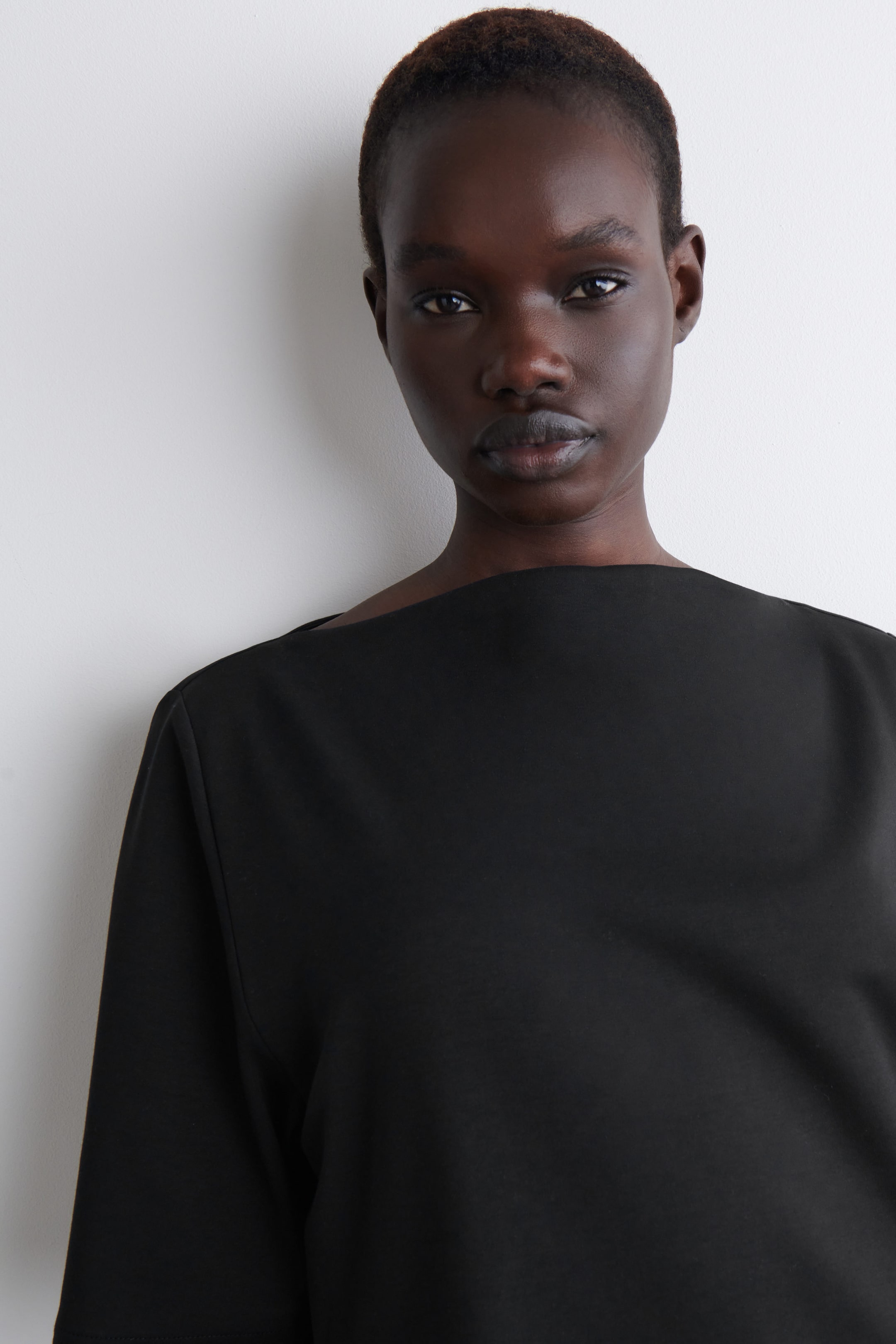 LAYERED BOAT-NECK MIDI DRESS