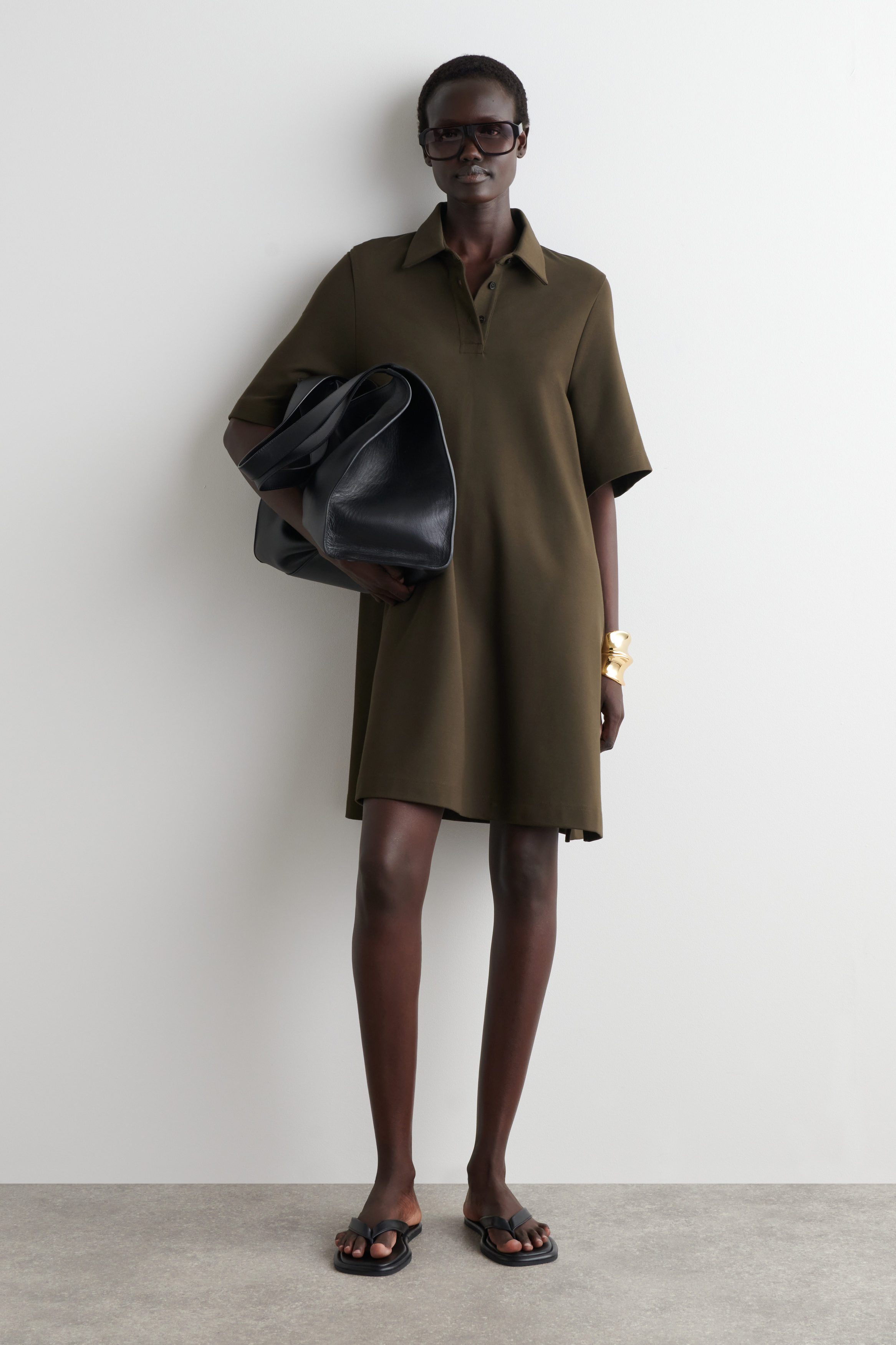 JERSEY POLO MINI DRESS - DARK KHAKI | COS