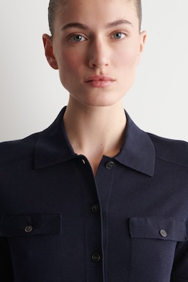 POCKET-DETAIL KNITTED COTTON MINI DRESS — NAVY 4
