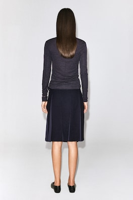 BELTED PLEATED WOOL-BLEND SKIRT — NAVY 5